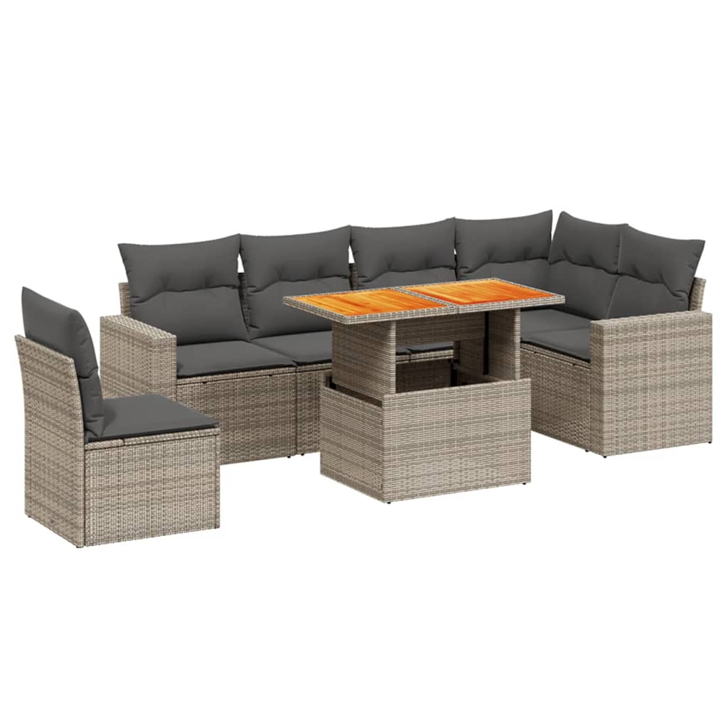 Set Divani da Giardino 7 pz con Cuscini Grigio in Polyrattan