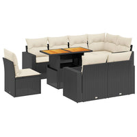 Set Divani da Giardino 9 pz con Cuscini Nero in Polyrattan 3271406