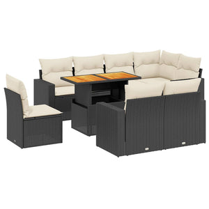Set Divani da Giardino 9 pz con Cuscini Nero in Polyrattan 3271406