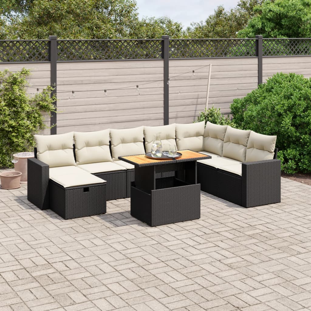 Set Divani da Giardino 9 pz con Cuscini Nero in Polyrattancod mxl 90530