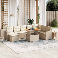Set Divano da Giardino 9 pz con Cuscini Beige in Polyrattan