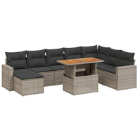Set Divano da Giardino 9 pz con Cuscini Grigio in Polyrattan