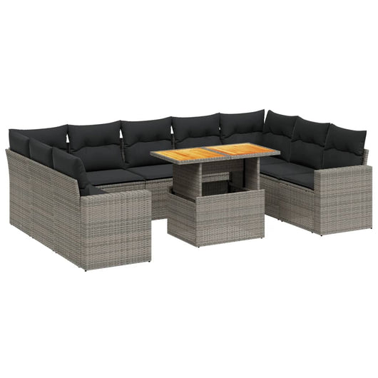 Set Divano da Giardino 10 pz con Cuscini Grigio in Polyrattan
