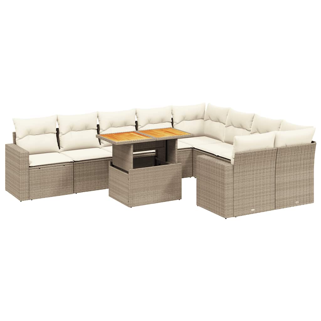 Set Divano da Giardino 10 pz con Cuscini Beige in Polyrattan 3271471