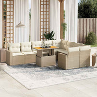 Set Divano da Giardino 10 pz con Cuscini Beige in Polyrattan