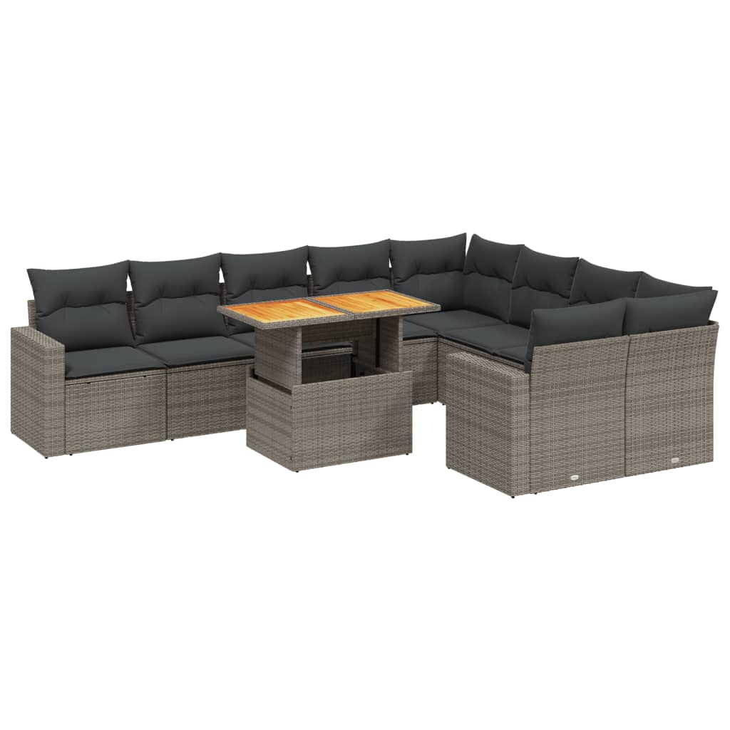 Set Divano da Giardino 10 pz con Cuscini Grigio in Polyrattan