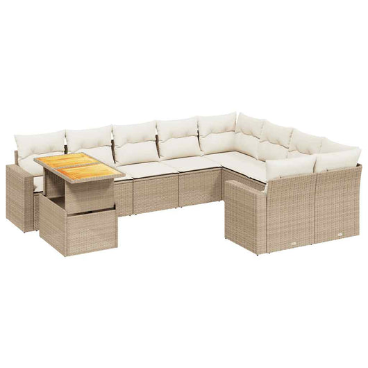 Set Divano da Giardino 10 pz con Cuscini Beige in Polyrattan