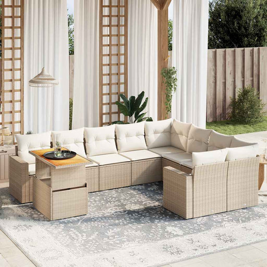 Set Divano da Giardino 10 pz con Cuscini Beige in Polyrattan