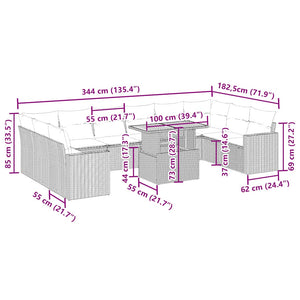 Set Divani da Giardino 11 pz con Cuscini Beige in Polyrattan