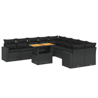 Set Divani da Giardino 11 pz con Cuscini in Polyrattan Nero