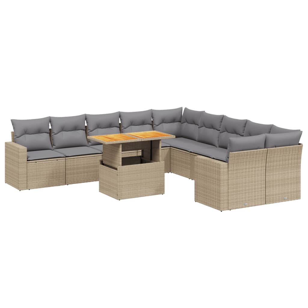 Set Divani da Giardino 11 pz con Cuscini Beige in Polyrattan
