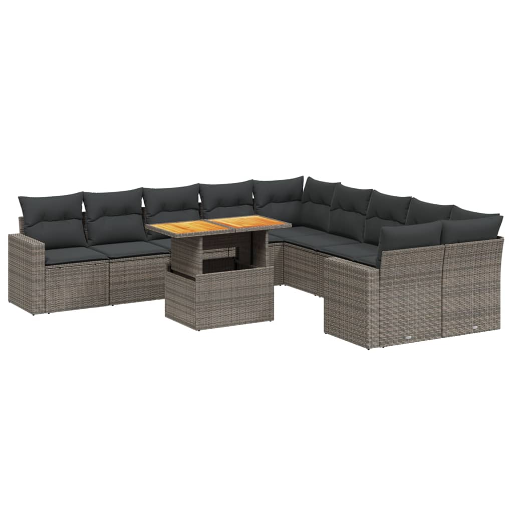 Set Divani da Giardino 11 pz con Cuscini in Polyrattan Grigio