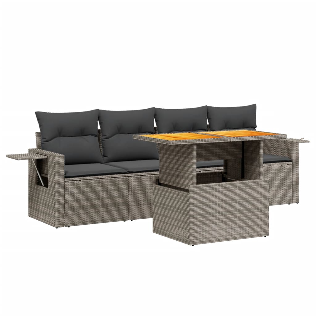 Set Divano da Giardino 5 pz con Cuscini-Sofa da Giardino-Divanetto da esterno Beige in Polyrattan 108779