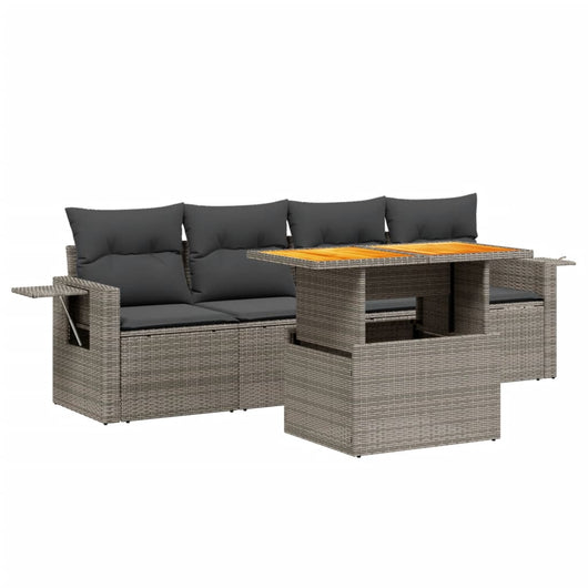 Set Divano da Giardino 5 pz con Cuscini-Sofa da Giardino-Divanetto da esterno Beige in Polyrattan 108779
