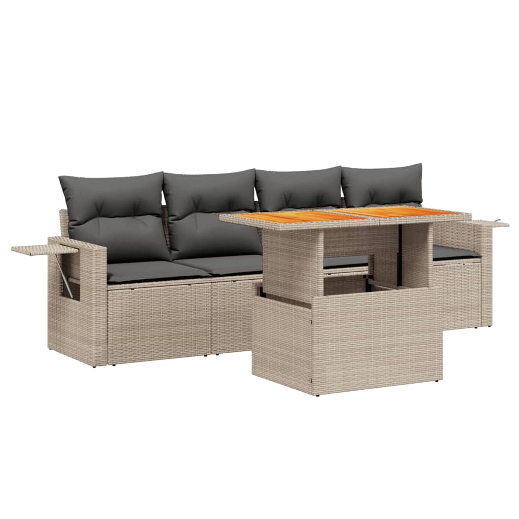 Set Divano da Giardino 5 pz con Cuscini-Sofa da Giardino-Divanetto da esterno Grigio in Polyrattan 733015