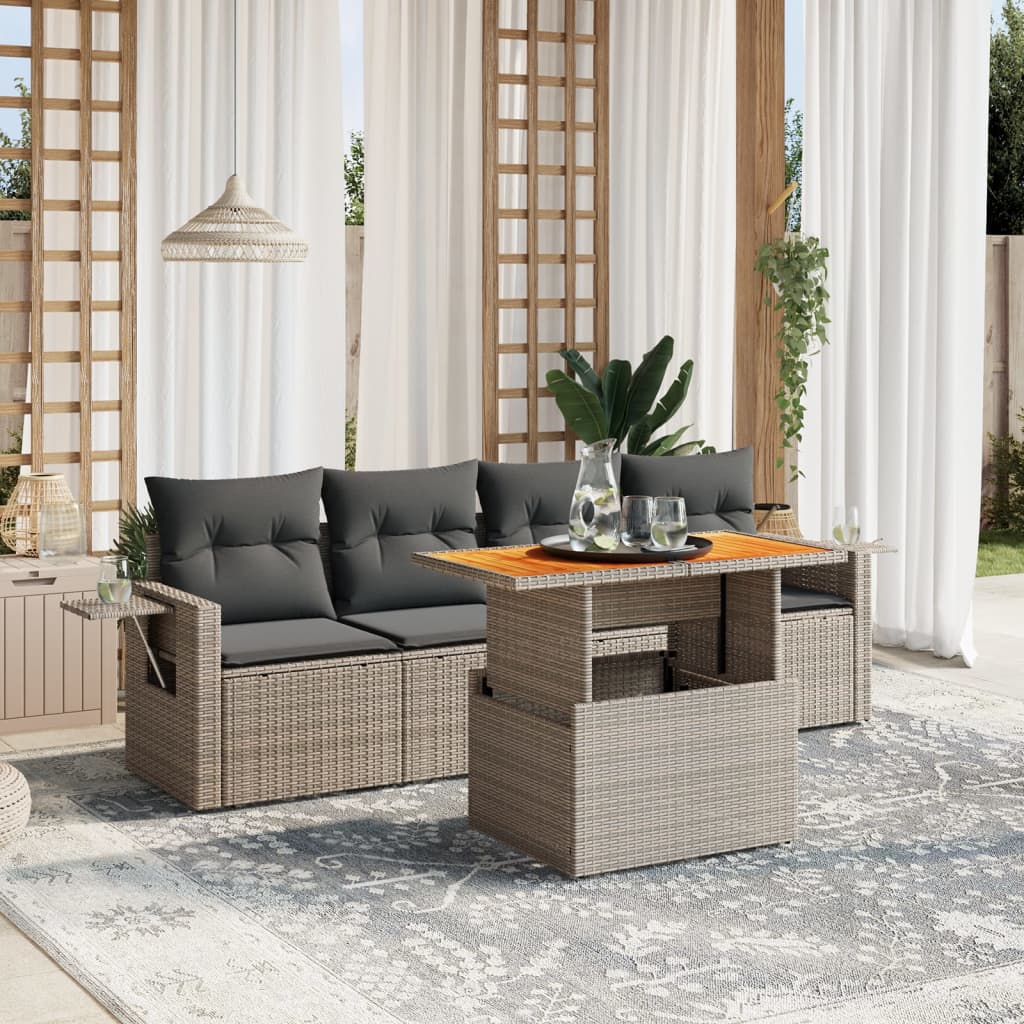 Set Divano da Giardino 5 pz con Cuscini-Sofa da Giardino-Divanetto da esterno Grigio in Polyrattan 733015