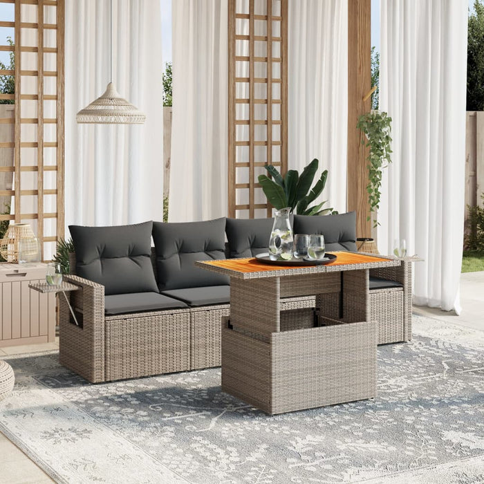 Set Divano da Giardino 5 pz con Cuscini-Sofa da Giardino-Divanetto da esterno Grigio in Polyrattan 733015