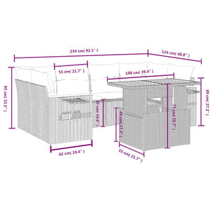 Set Divani da Giardino con Cuscini 7pz Nero Polyrattan