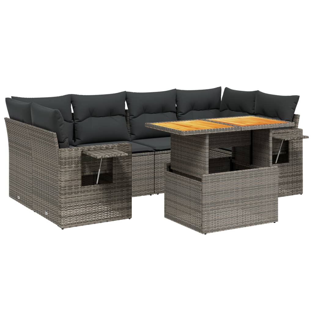 Set Divani da Giardino 7 pz con Cuscini Grigio in Polyrattan