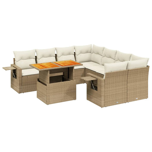 Set Divano da Giardino 9 pz con Cuscini Beige in Polyrattan 3271681