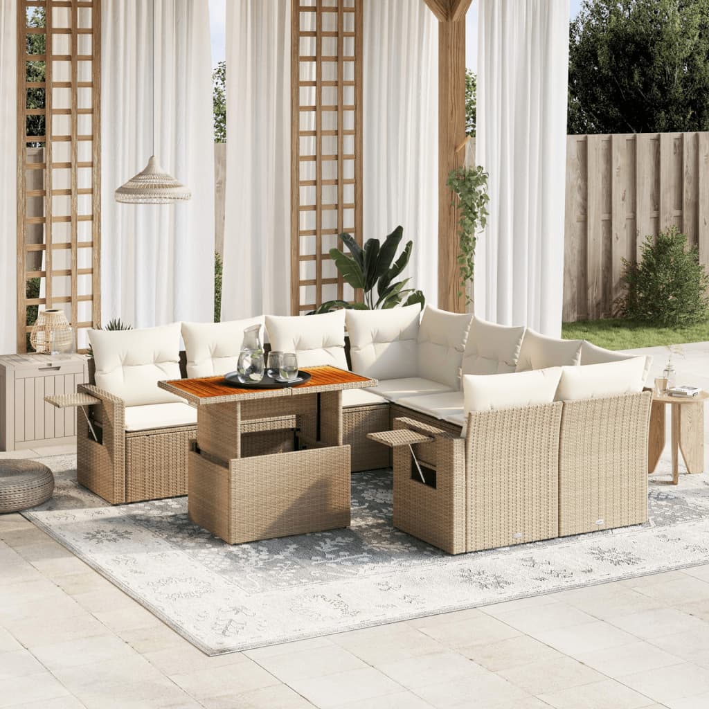 Set Divano da Giardino 9 pz con Cuscini Beige in Polyrattan 3271681