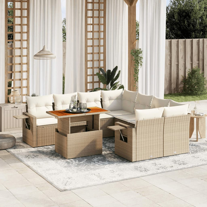 Set Divano da Giardino 9 pz con Cuscini Beige in Polyrattan 3271681
