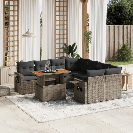 Set Divano da Giardino 9 pz con Cuscini Grigio in Polyrattan 3271683