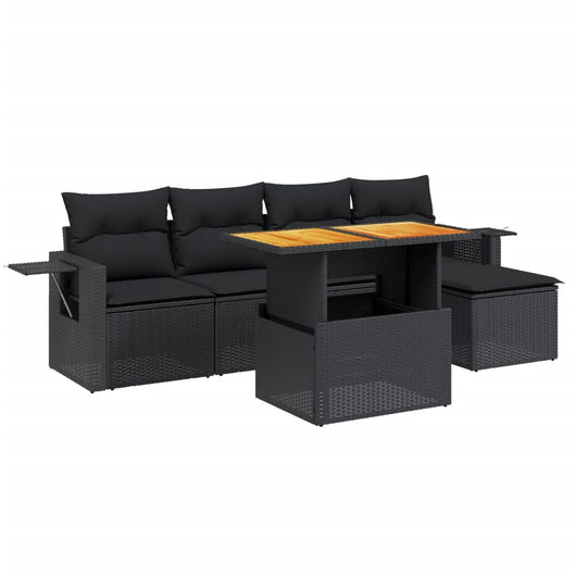 Set Divano da Giardino 6 pz con Cuscini Nero in Polyrattan 3271727
