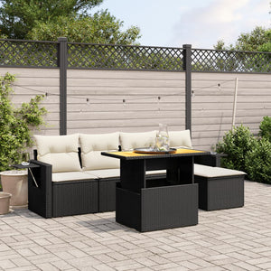 Set Divano da Giardino 6 pz con Cuscini Nero in Polyrattan 3271728