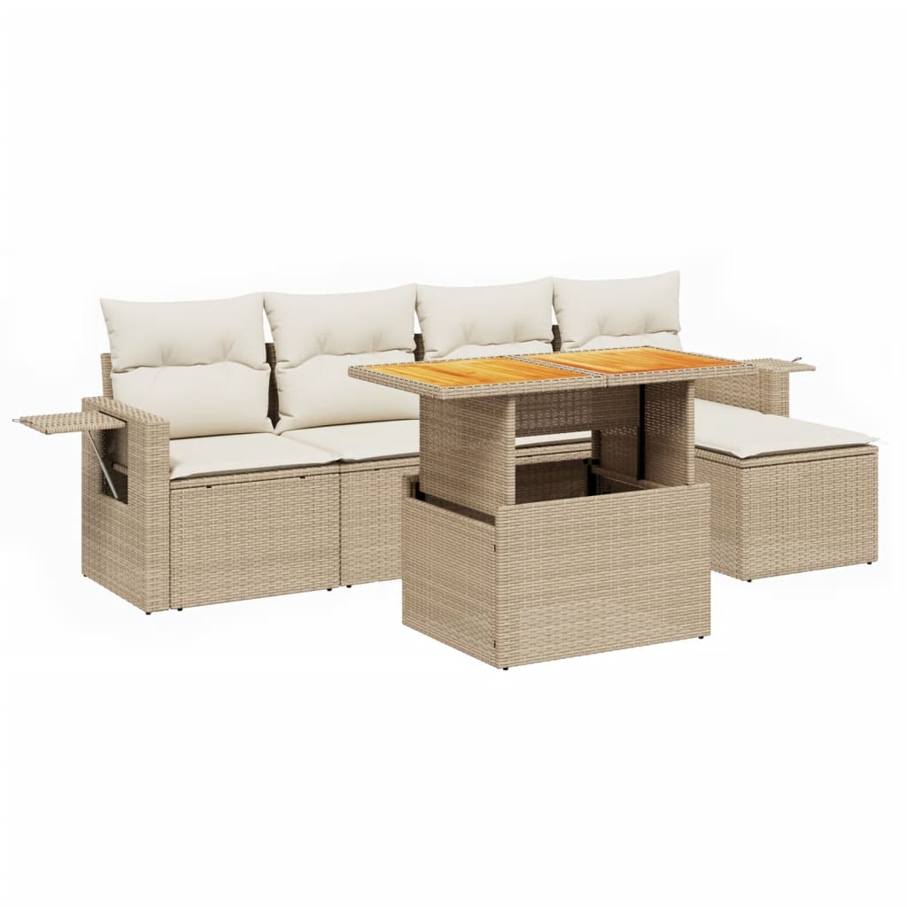 Set Divano da Giardino 6 pz con Cuscini Beige in Polyrattan 3271730