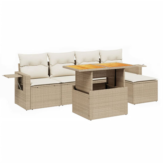 Set Divano da Giardino 6 pz con Cuscini Beige in Polyrattan 3271730