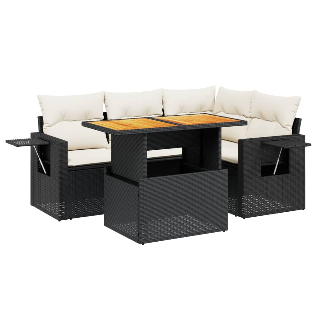 Set Divani da Giardino 5 pz con Cuscini in Polyrattan Nero 3271735