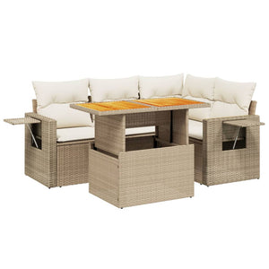 Set Divano da Giardino 5 pz con Cuscini Beige in Polyrattan