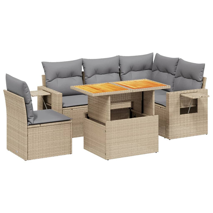 Set Divano da Giardino 6 pz con Cuscini Beige in Polyrattan