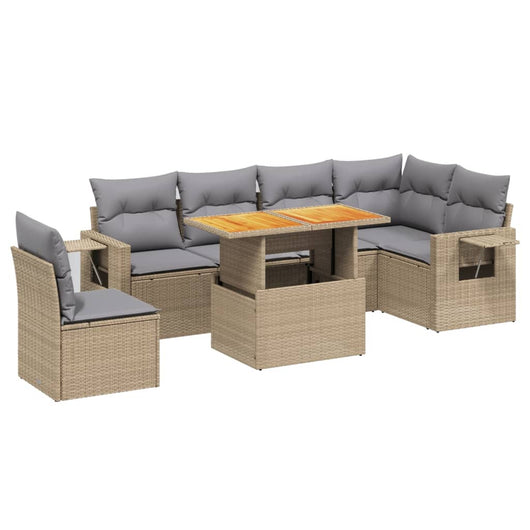 Set Divani da Giardino 7 pz con Cuscini Beige in Polyrattan