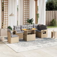 Set Divani da Giardino 7 pz con Cuscini Beige in Polyrattan
