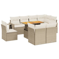 Set Divano da Giardino 9 pz con Cuscini Beige in Polyrattan
