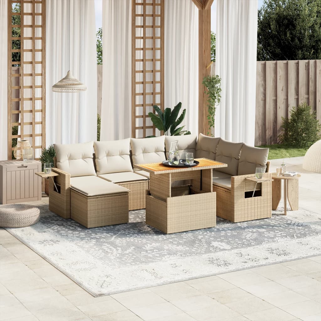 vidaXL Set Divano da Giardino 8 pz con Cuscini Beige in Polyrattan