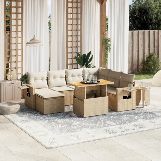 vidaXL Set Divano da Giardino 8 pz con Cuscini Beige in Polyrattan