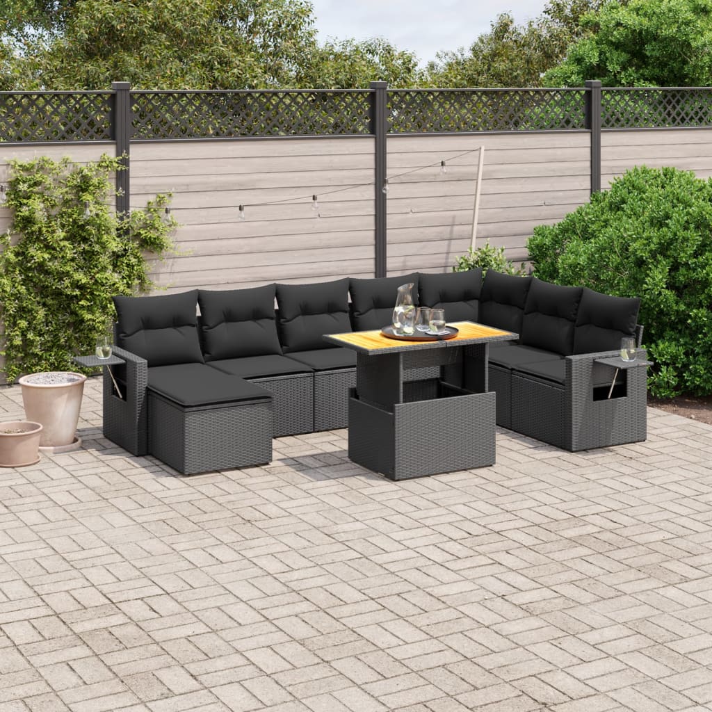 Set Divani da Giardino 9 pz con Cuscini Nero in Polyrattancod mxl 92409