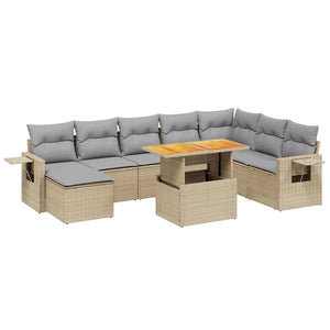 Set Divano da Giardino 9 pz con Cuscini Beige in Polyrattan