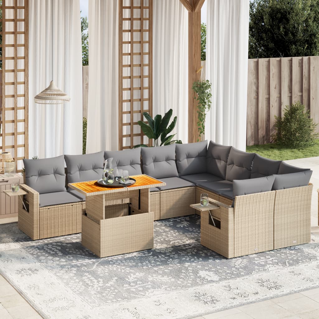 Set Divano da Giardino 10 pz con Cuscini Beige in Polyrattan 3271913