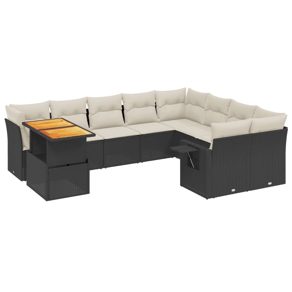 Set Divani da Giardino 10pz con Cuscini in Polyrattan Nero
