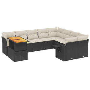 Set Divani da Giardino 10pz con Cuscini in Polyrattan Nero