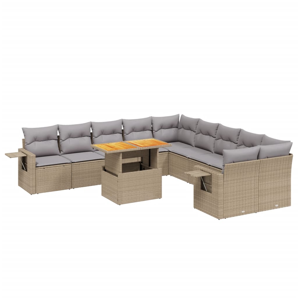 Set Divani da Giardino 11 pz con Cuscini Beige in Polyrattan 3271948