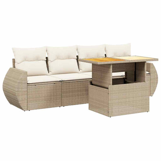 vidaXL Set Divano da Giardino 5 pz con Cuscini Beige in Polyrattan