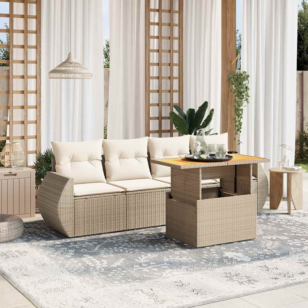 vidaXL Set Divano da Giardino 5 pz con Cuscini Beige in Polyrattan