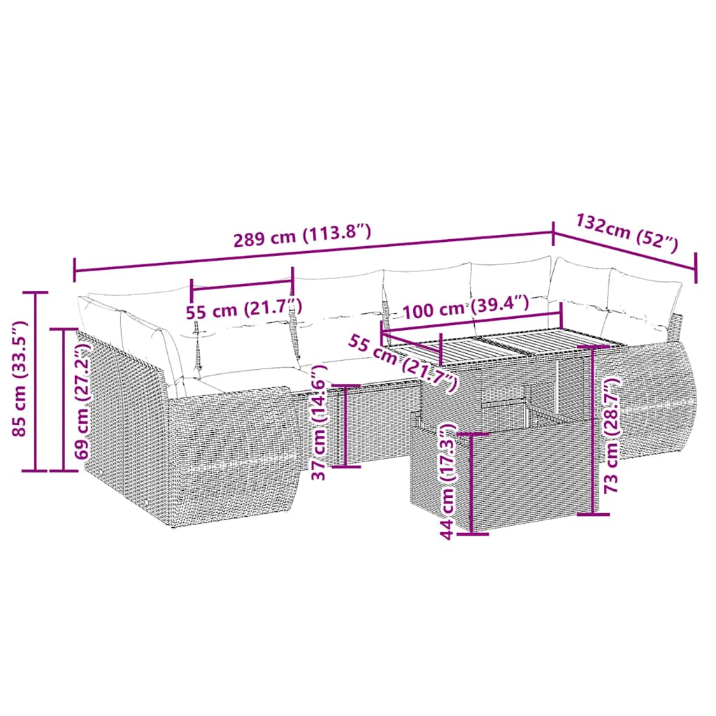 vidaXL Set Divano da Giardino 8 pz con Cuscini Beige in Polyrattan