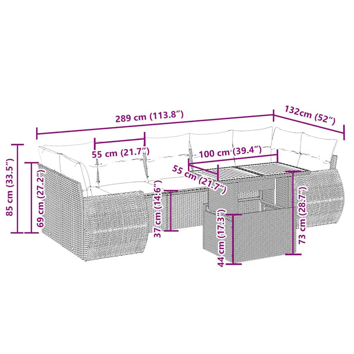 vidaXL Set Divano da Giardino 8 pz con Cuscini Beige in Polyrattan