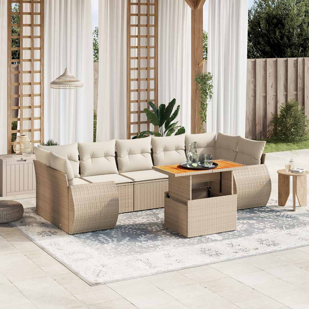 vidaXL Set Divano da Giardino 8 pz con Cuscini Beige in Polyrattan